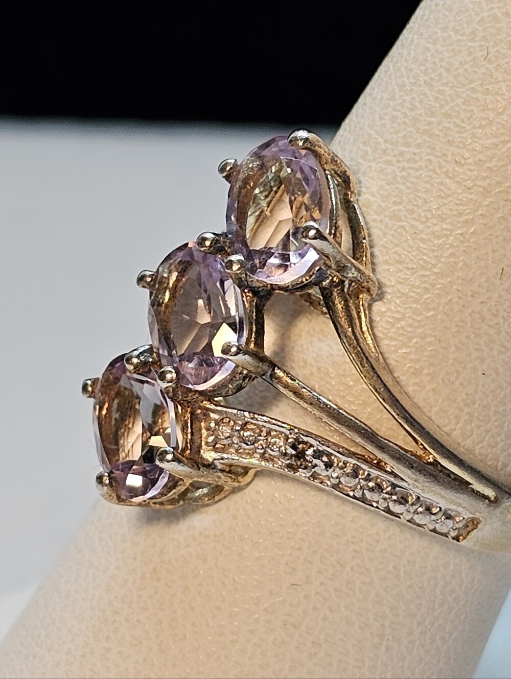 STS 925 Silver Oval Morganite Ring with Diamond Accents Size 7.5 Vintage